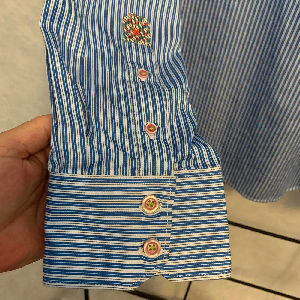 ROBERT GRAHAM Blue Stripe Button Down‎ Flip Cuff Dress Shirt Men's 2XL